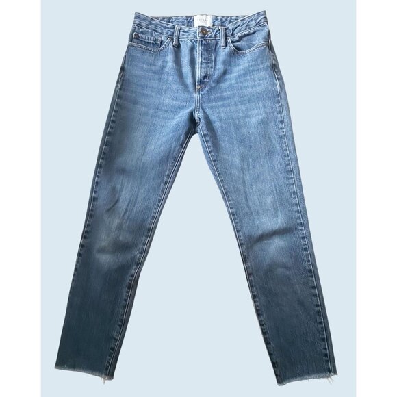 SEZANE Hi Rise Button Fly Straight Leg Raw Hem Jean Size 27 - Picture 2 of 8